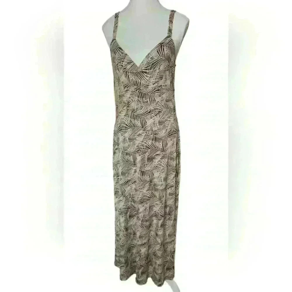 Dress Barn Brown Leaf Print Size 8 Maxi Dress 👗